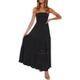 thumbnail image 1 of Vestido largo bohemio sin tirantes para mujer - Con adornos de encaje en los hombros, material de viscosa, corte A fluido, perfecto para la playa, bodas y vacaciones, 1 of 6