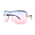 thumbnail image 3 of Womens Oversize Shield Curved Wrap Around Designer Sunglasses Gold Blue Pink, 3 of 4