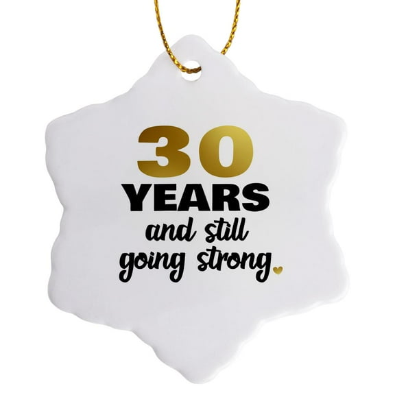 3drose, 30 Years Still Going Strong Thirtieth Gift for 30th Wedding Anniversary, 3 inch Snowflake Porcelain Ornament