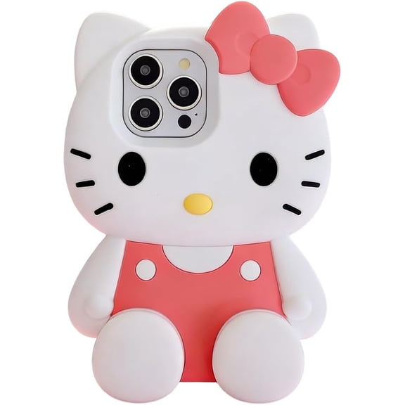 Cute 3D Hello Kitty Cat Soft Silicone Case for iPhone 17 16 Plus 15 Pro Max 11 12 13 14 15 Plus,Fashion Cartoon Kawaii Gel ShockProof Protecive Back Cover