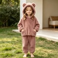 thumbnail image 7 of Toddler Boys Girls Flannel Hooded Loungewear Set, Warm Top & Pants Home Wear Brown 2 Years, 7 of 7