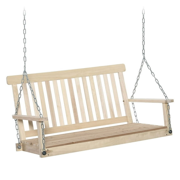 COCOKUN Hanging 2-Seater Porch Swing, Natural Outdoor Patio Chair with Slatted Design, 440lb Capacity for Garden, Poolside Relaxation