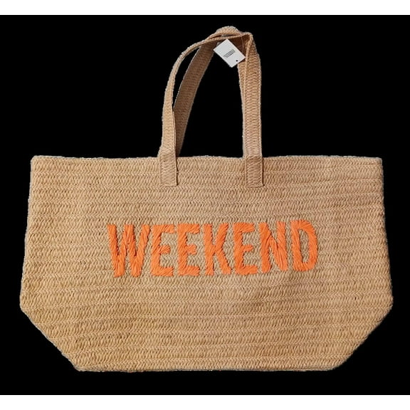23" Over-sized  Straw Tote - WEEKEND Embroidered Double Handle Weekend Beach Bag