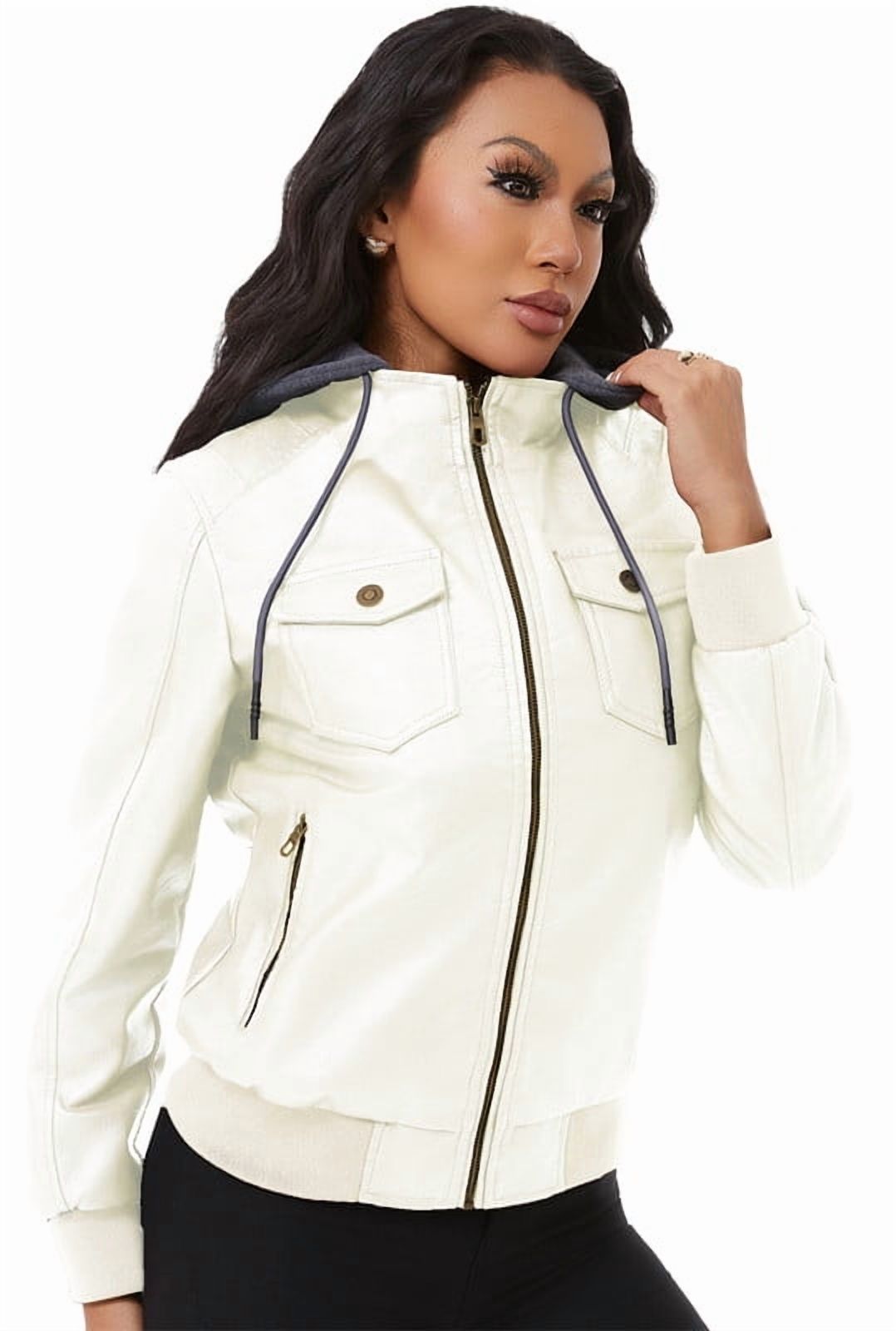KVE Women's Faux Leather Jacket Waterproof Motorcycle Bomber Jacket Vintage PU Moto Biker Coat Beige Medium