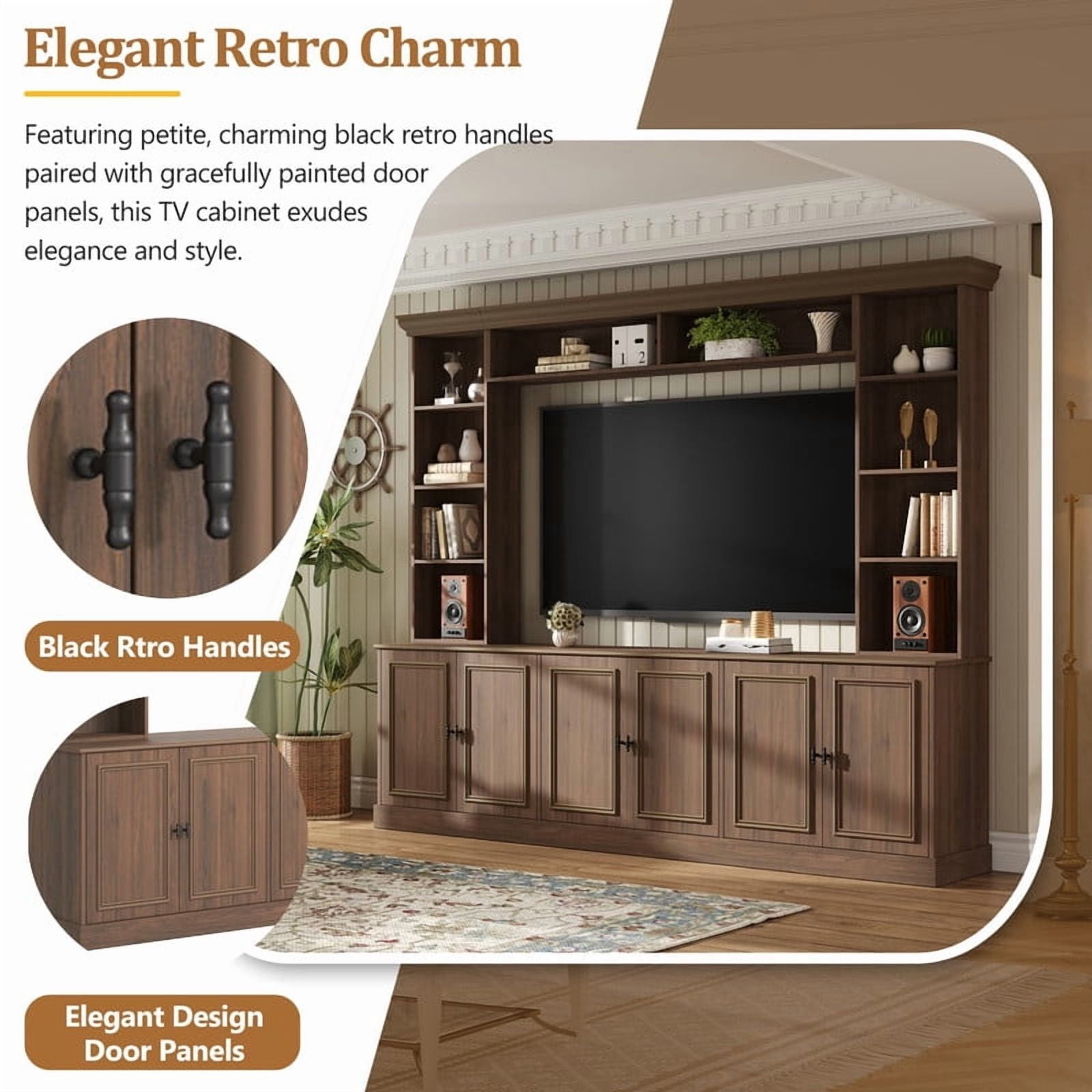 4-Piece Mid-Century Wall Unit Entertainment Center with Bookshelf for TVs Up to 70", Versatile TV Stand with Adjustable Shelf for Living Room
