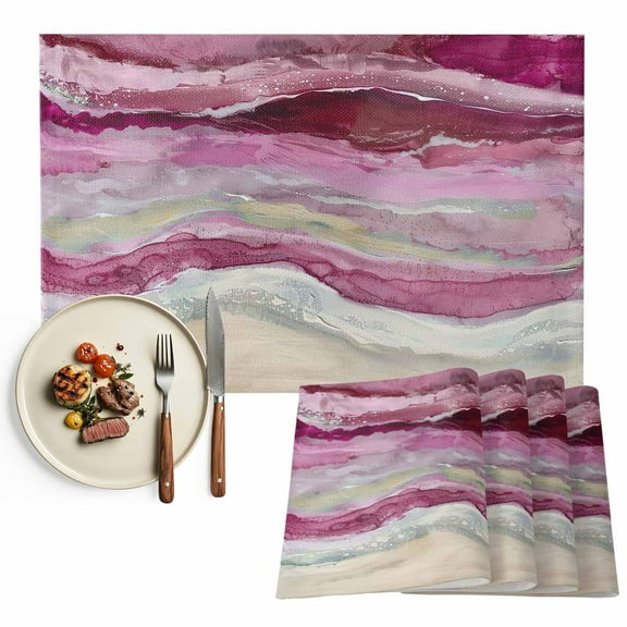 Placemats Set of 4, Red Purple Ombre Placemats Set of 4, Beach Ocean Wave Abstract Tablemats Washable Placemat Table Decoration for Kitchen Table Dinner Party Home Decor Indoor Outdoor 13x19 Inch