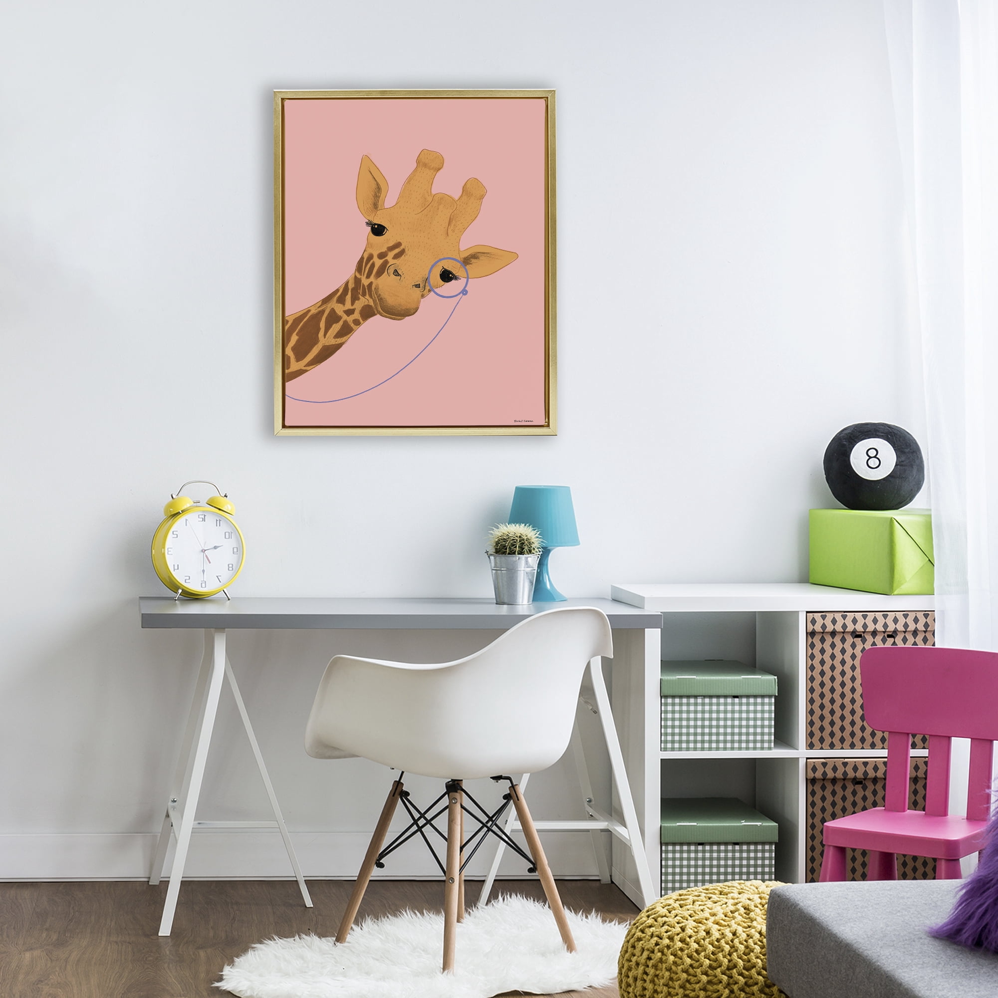 Stupell Industries Playful Giraffe with Monocle Gold Framed Floater Canvas Wall Art, design by Rachel Nieman