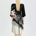 thumbnail image 6 of QIJIE Dresses for Women Summer 3/4 Sleeve Holiday Boho Floral Swing Midi Dress Crew Neck Flowy Sundress A-Line Vacation Casual Wedding Guest Dresses with Pockets Black 2XL, 6 of 6