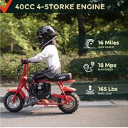 FRP 40cc Mini Bike Gas Powered 4-Stroke Off Road Dirt Bike for Teens, Youth Pocket Bike with Pull Start & Disc Brake, 18 MPH Max Speed (Red)