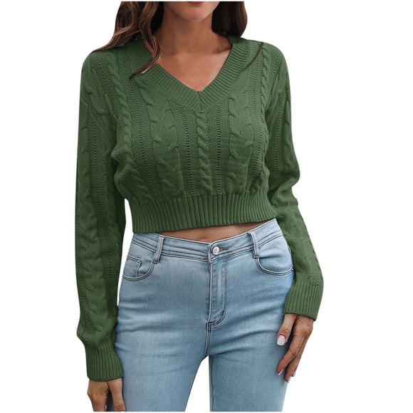 Suéteres Para Mujer, Suéteres de Otoño , Suéter Corto Con Cuello en V, Suéter Suelto de Manga Larga Para Otoño E Invierno, Nuevo Para Otoño E Invierno Odeerbi  ODB147646