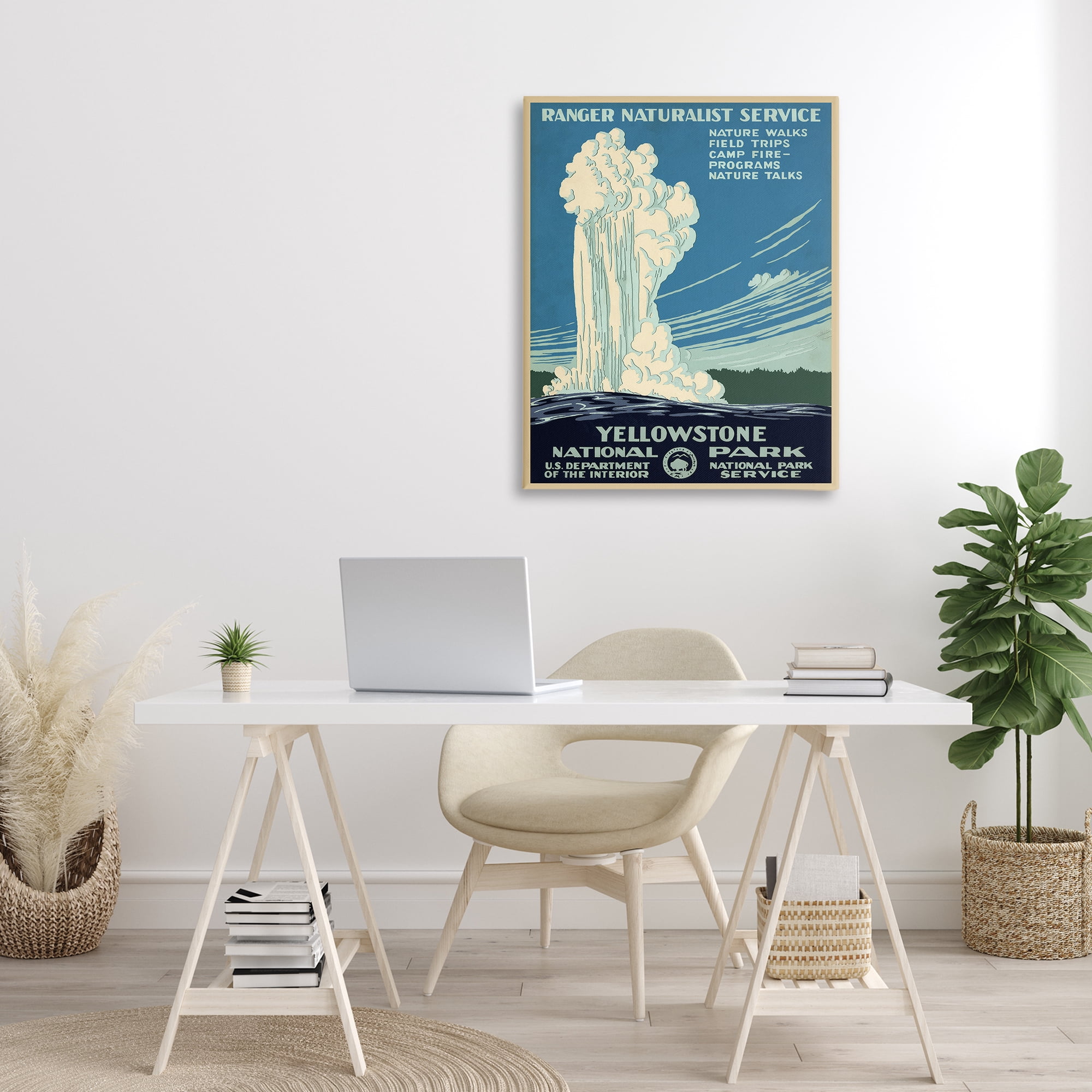 Stupell Industries Vintage Yellowstone Poster Landscape Painting Gallery Wrapped Canvas Art Print Wall Art, 30 x 40