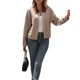 thumbnail image 3 of Chaqueta Corta para Mujer, Camisa A Cuadros con Cremallera, Abrigo de Otoño, Tops Marrón M, 3 of 10