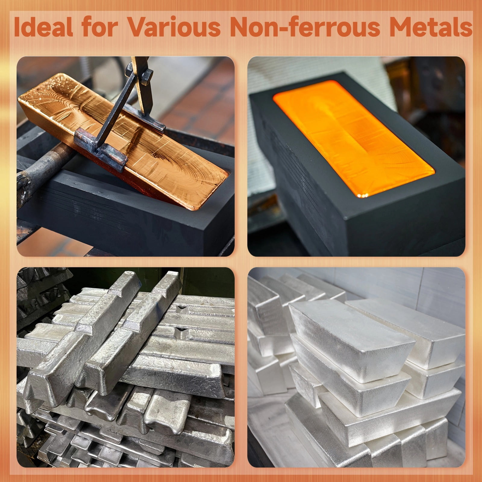4 Pcs Graphite Ingot Moulds, 1kg/2.2lbs Metal Melting Refining Tools, Crucible Ingot Casting Molds for Gold, Silver, Aluminum, Copper Brass