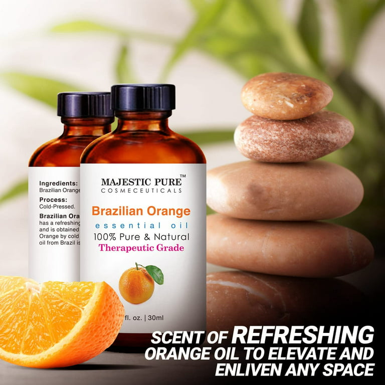 Majestic Pure Brazilian Orange Essential Oil, Therapeutic Grade, Pure and Natural, for Aromatherapy, Massage, Topical & Household Uses, 1 fl oz