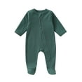 thumbnail image 4 of UAMVSH Baby Bodysuits Ribbed Long Sleeve Cotton Knitwear Onesie Comfy Infant Footed One-Piece Romper Jumpsuit with Zipper(6-9 Months,Green), 4 of 7