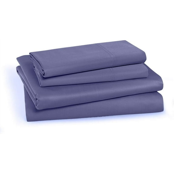 Solid Periwinkle 250-Thread-Count 4pc Queen Bed Sheet Set 100% Cotton, Superior Percale Weave, Crispy Soft, Deep Pocket, 100% Cotton