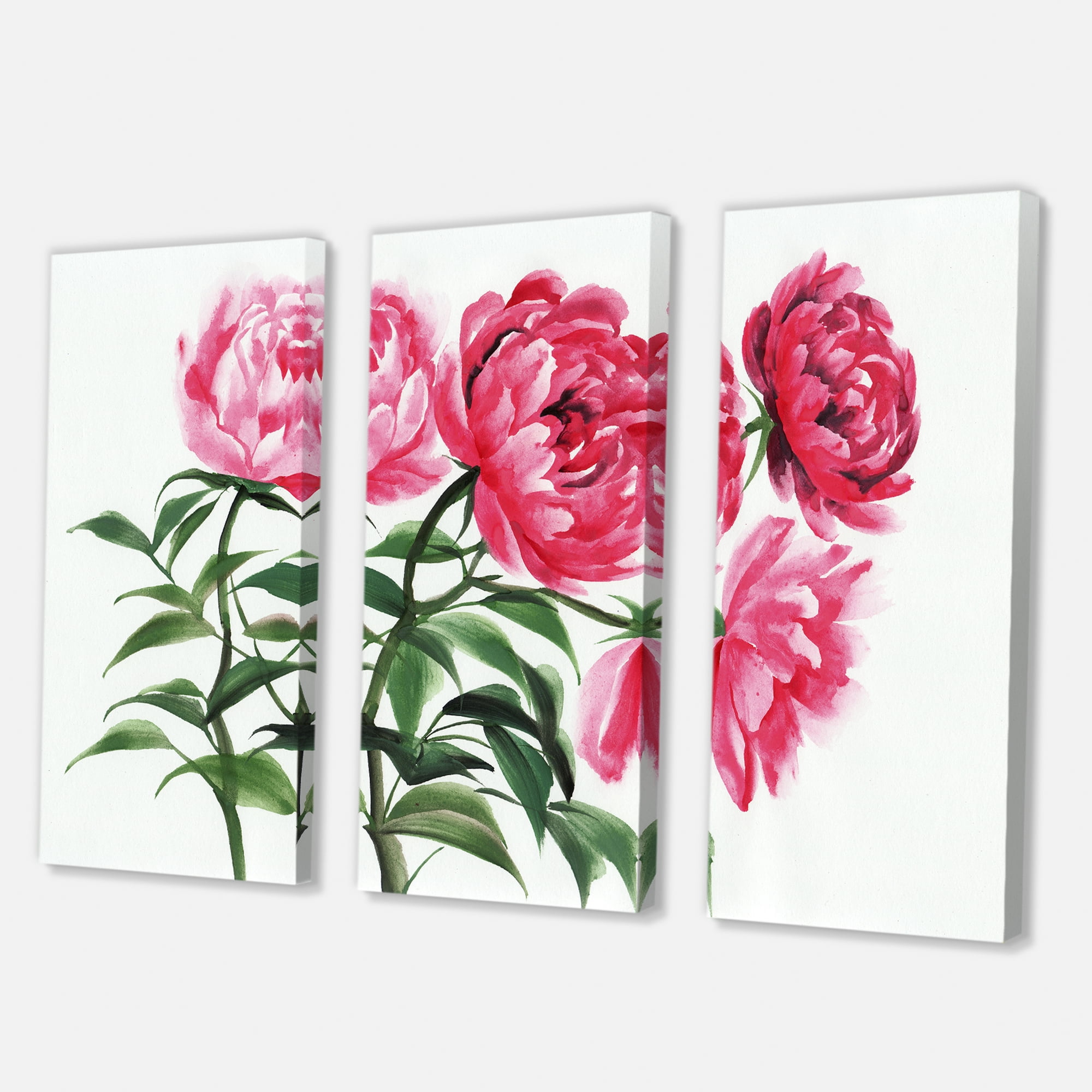 Designart ' Abstract Four Vintage Pink Peonies ' Traditional Canvas Wall Art Print