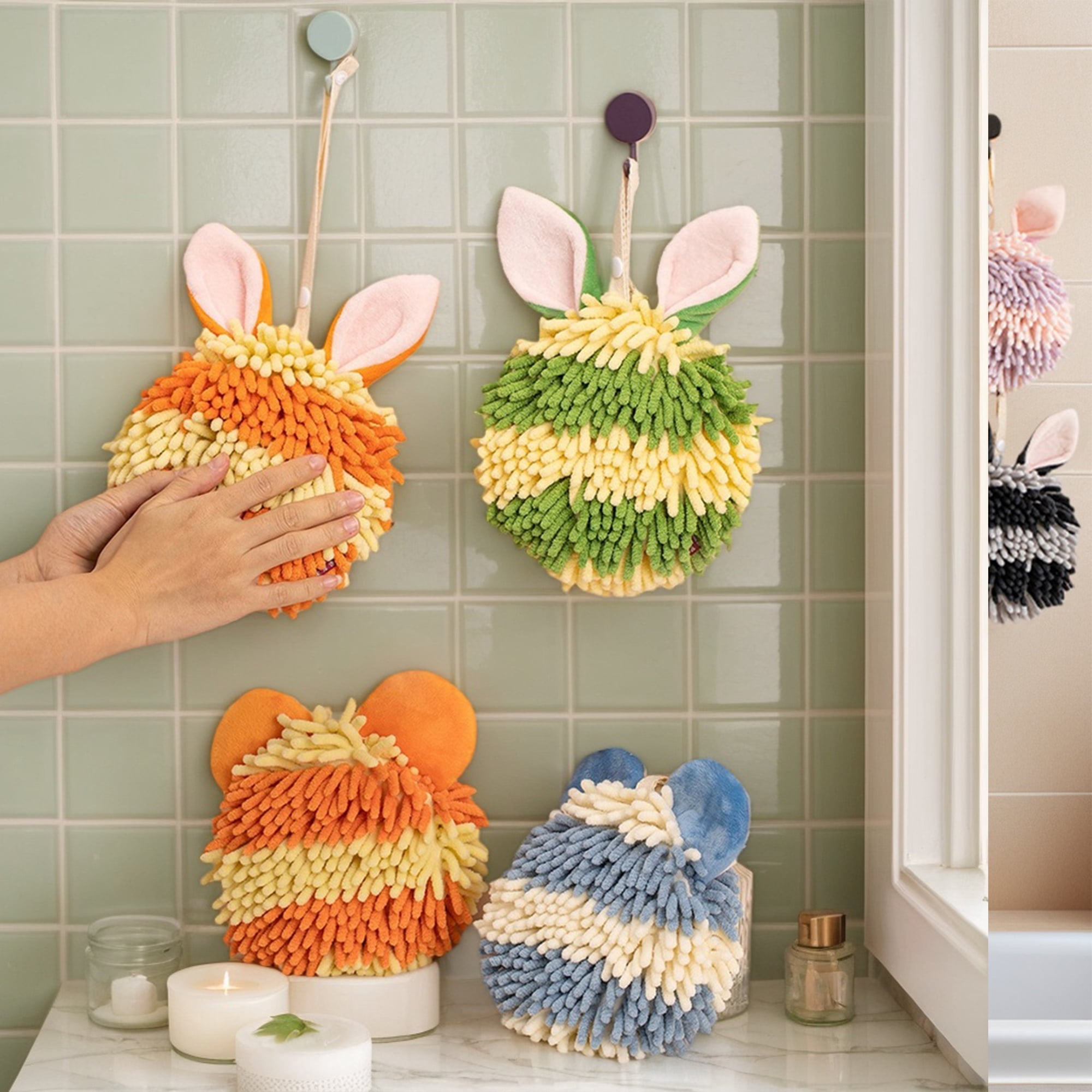 Unique Bargains 2 Pcs Chenille Rabbit Shape Absorbent Towel 7" x 7" Purple