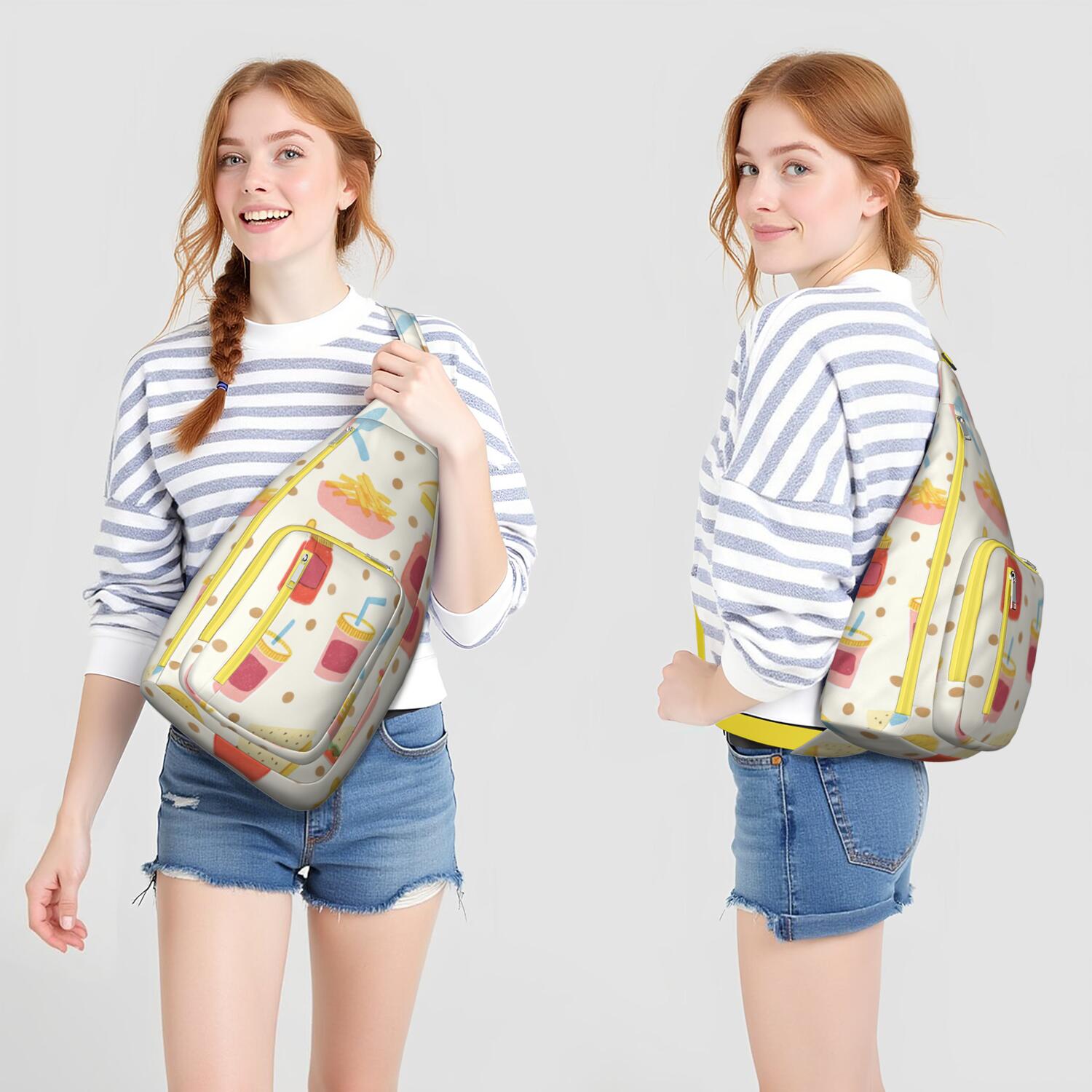 French Frie Sling Backpack Lightweight Hiking Sling Pack for Women Men Unisex