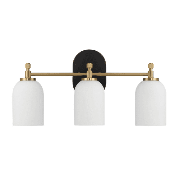 Noaman Meadows Three Lights Vanity Brushed Gold Bathroom Wall Light with White Frosted Glass 20.5"W × 10.125"H × 5.5"E, Black/Gold/White for Bathroom Over Mirror