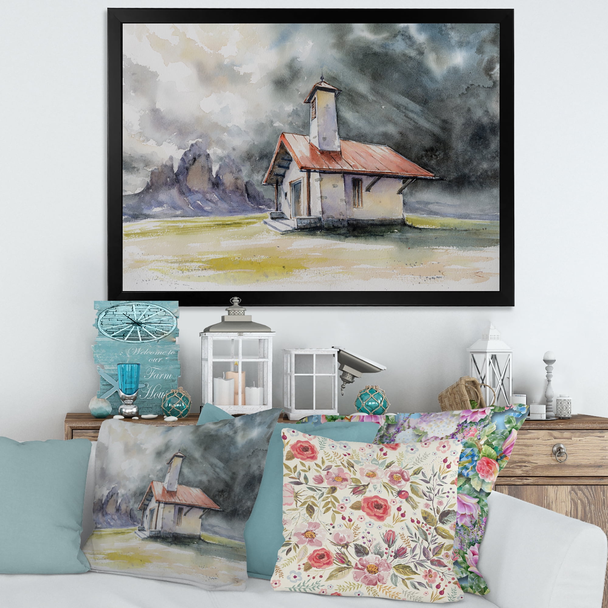 Designart 'Storm On A Rustic House On Mountain Top ' Country Framed Art Print