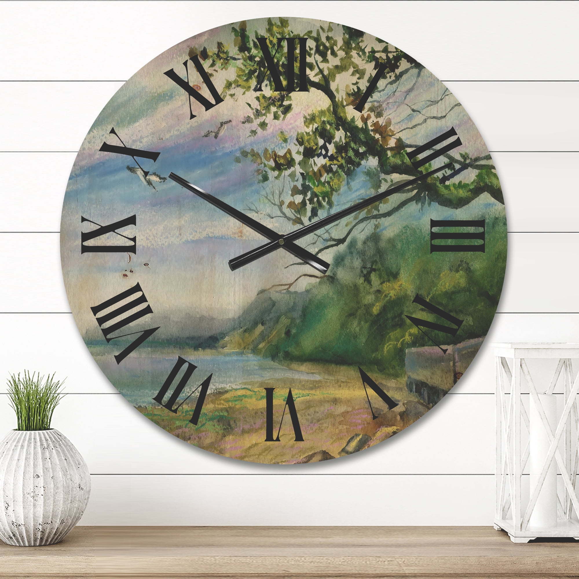 Designart 'Green Coast of The Baltic Sea' Nautical & Coastal Wood Wall Clock