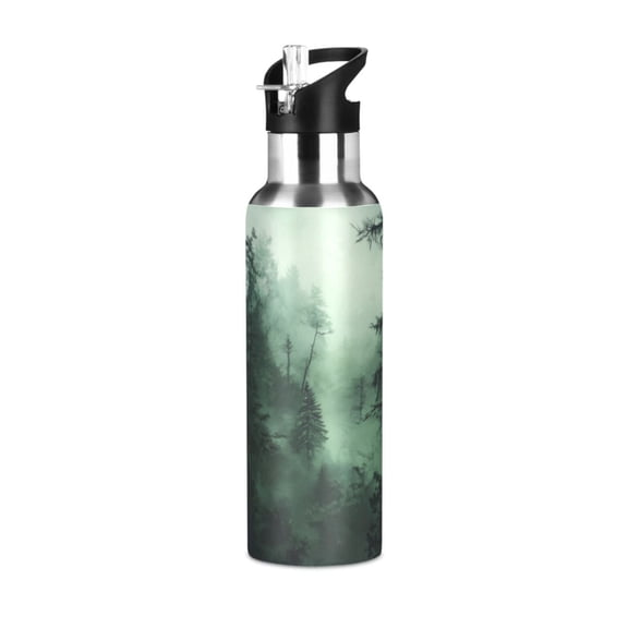 Yayeee 20oz Double Wall Stainless Steel Water Bottle with Flip Straw, Green Forest