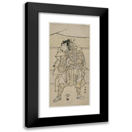 Katsukawa Shun ei 8x14 Black Modern Framed Museum Art Print Titled - Ichikawa Monnosuke II as a Samurai (1791)