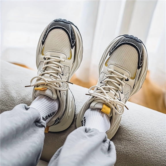 Men's Retro Chunky Platform Dad Sneakers, Breathable Mesh Vintage Athletic Shoes, Non-Slip Casual Walking Shoes for Daily Wear