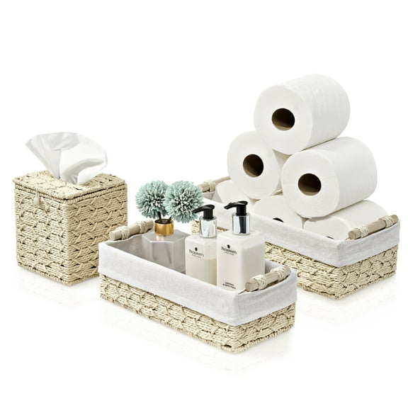 Sorbus Paper Rope Bathroom Baskets & Tissue Holder Set