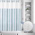 thumbnail image 3 of No Hook Shower Curtain, Blue Stripes Shower Curtains for Bathroom with See Through Top Window, Retro Geometric Boho Lines Farmhouse Waterproof & Washable Bath Curtain Extra Long 72"x84", 3 of 9