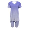thumbnail image 4 of hxobax Women Workout Shorts Sets, Women's 2 Piece Pajama Set Gradient Short Sleeve V Neck Shirts Tops and Elastic Waist Shorts Pajamas Sets Tracksuit Matching Loungewear Sleepwear,#01_Blue,Large, 4 of 4