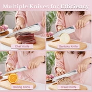 Astercook Knife Set, 14 Pieces Kitchen Knives Set with Block & Built-in Sharpener, German Stainless Steel Knives with Ergonomic Handles, Sharp & Rust Resistant Dishwasher Safe Pink