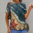thumbnail image 6 of Beach Seashell Starfish Women's Short Sleeve T-Shirt Crew Neck Casual Summer Trendy Loose Fit Tops, 6 of 6