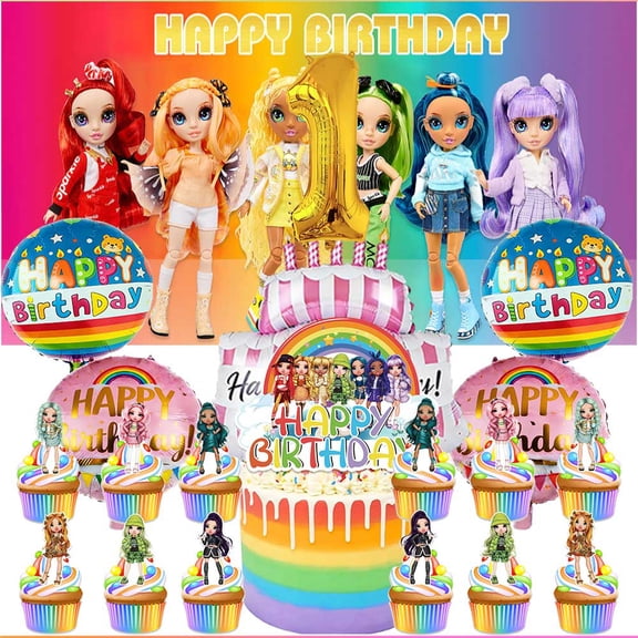 Rainbow High Dolls Party Supplies Decor 1st Kit Balloons Birthday Cake Topper Banner Backdrop Decorations