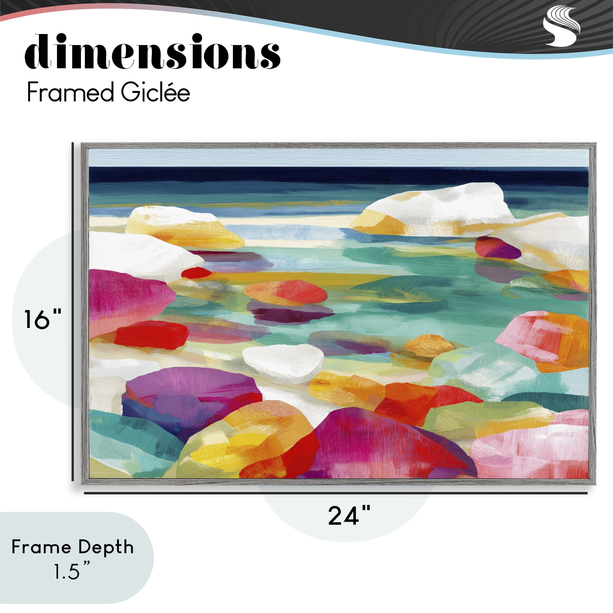 Stupell Industries Vivid Stones By The Shore Gray Framed Giclee Art, design by Chromatic Storm Studio