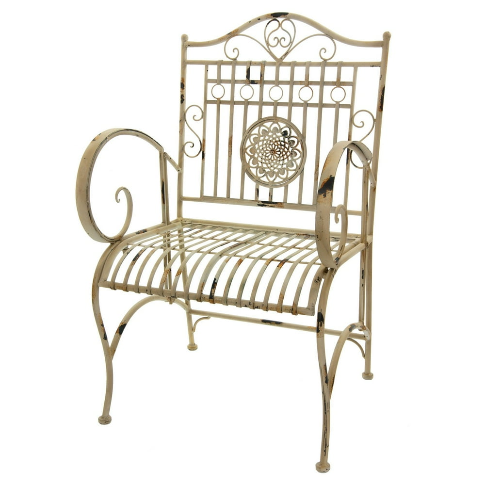 Oriental Furniture Rustic Wrought Iron Patio Arm Chair