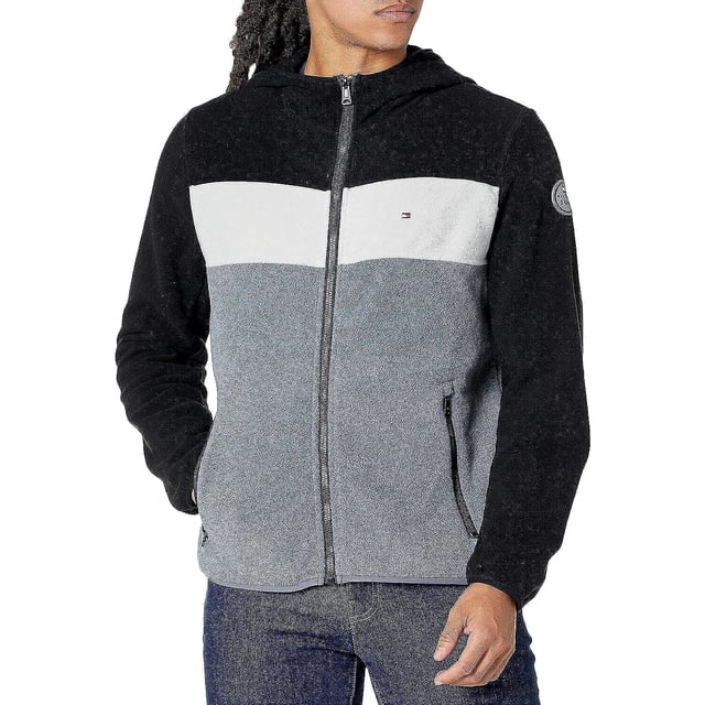 Chaqueta Tommy Hilfiger de forro polar con capucha para hombre, color negro XXL