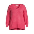 thumbnail image 2 of Heart N' Crush Women's Plus Size V Neck Dropped Shoulder Sweater with Metallic Trim, 2 of 5