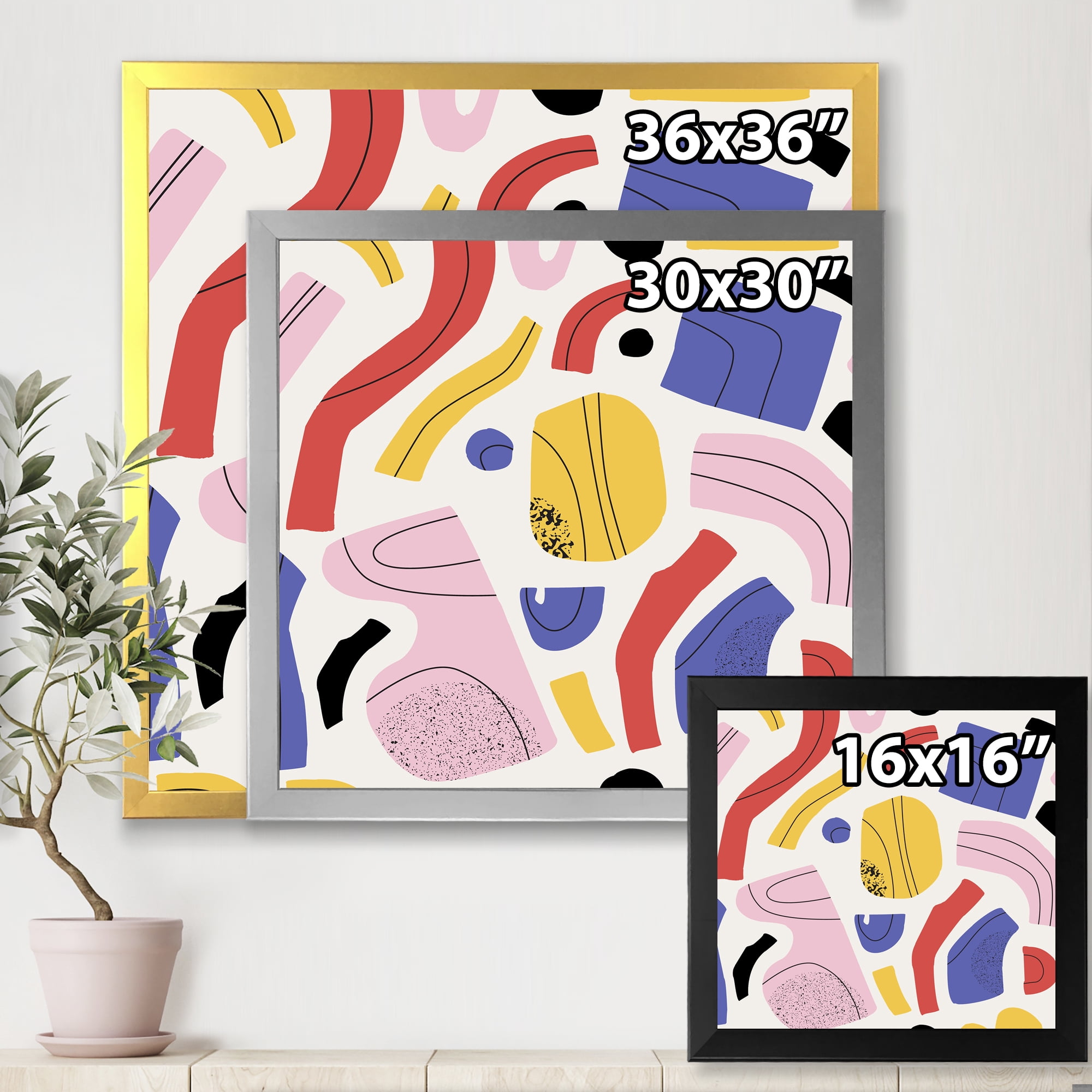 Designart 'Organic and Elements In Pink Yellow and Red' Modern Framed Art Print