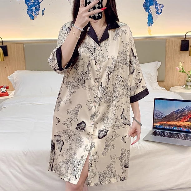 Camisones clásicos Vintage de seda satinada para mujer, ropa de dormir elegante, falda de dormir para el hogar, arte de estilo Ins, moda de verano, 2024