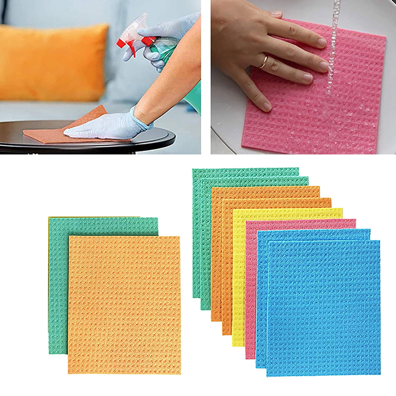 WRXMIJNHGSA Lingettes à Moins de 10$ Lot de 10 Chiffons de Nettoyage en Cellulose Sans Odeur Réutilisables Éponges en Cellulose Lavables en Machine Absorbants pour Cuisine 3ml