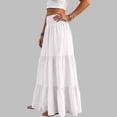 thumbnail image 5 of Yungyresw Women's Casual Maxi Skirt Elastic Waist Loose Flowy Tiered Skirts Boho Style Comfortable Solid A Line Skirt For Women White S, 5 of 7