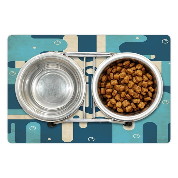 Anchor Pet Mat for Food and Water, Nautical Sea Inspired Abstract Design with Bubble Like Shapes Retro, Non-Slip Rubber Mat for Dogs and Cats, 18" X 12", by Ambesonne