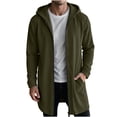 thumbnail image 2 of FSYBOA Men's Zipper Hoodies, Loose Fit Casual Winter Long Sleeve Long Hooded Jackets Army Green Size M, 2 of 6
