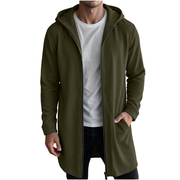 yillto Men Jacket with Hoodie Pockets Full Zip Long Sleeve Fall Winter Outwear Coat