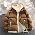 thumbnail image 4 of Men's Solid Color Hooded Zipper Multi-Pocket Cargo Thickened Long Sleeve Parka, 4 of 7