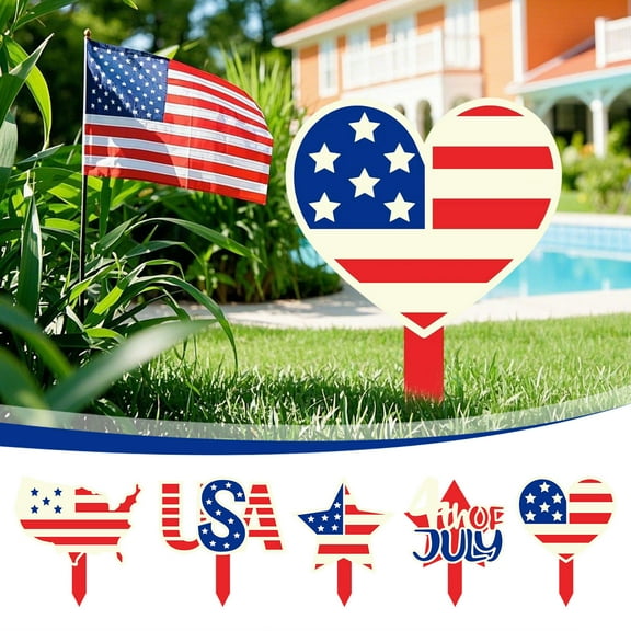 kladzum 4th of July Decorations Yard Stakes Sign, Independence Day Flag Ground Insert Decorative Garden Stakes, Outdoor Red White and Blue Decorations Outdoor Garden Welcome Signs Yard Sign Stakes