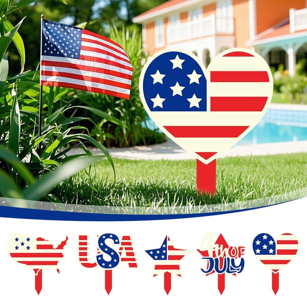 Estaca de jardín con la bandera estadounidense del 4 de julio: decoración patriótica para jardín con inserto en el suelo para exhibir al aire libre durante la JASKFLY