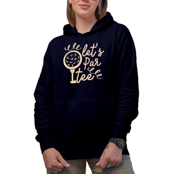 Let's Par Tee Pun with a Ball on a Tee, Golf Player, Golfing or Golfer Themed Merch Gift, Navy Blue Hooded Sweatshirt or Hoodie, Large